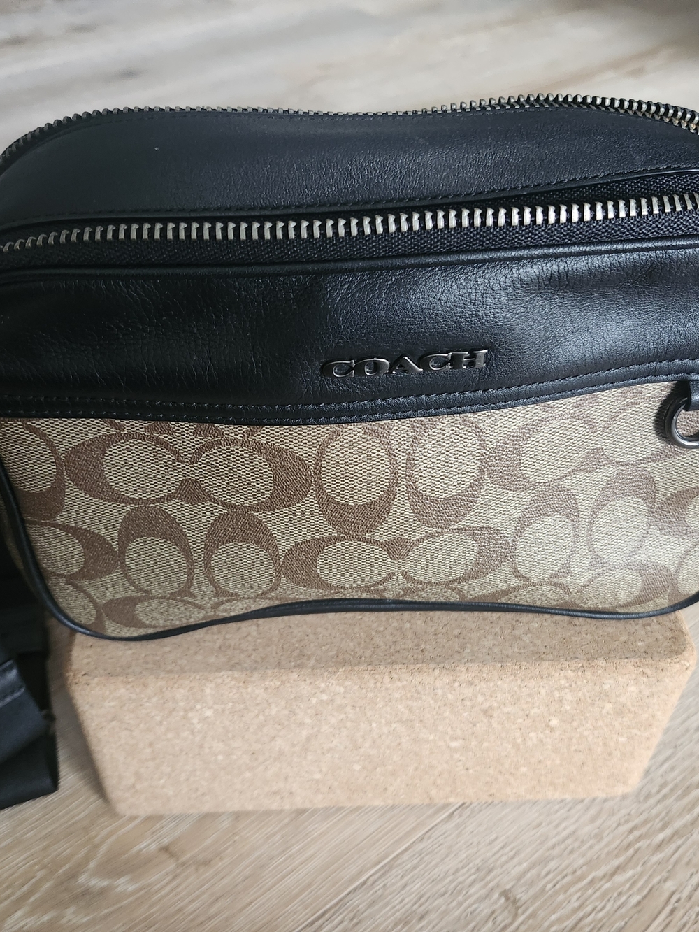 Coach Men’s Signature Canvas and Black Leather Crossbody Bag